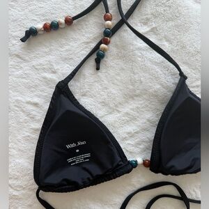 WITH JEAN Black Triangle Bikini Top with Multicolor Bead Accents- BRAND NEW